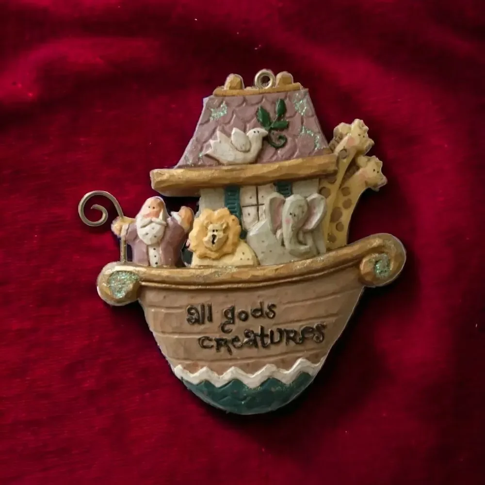 Vintage Noahs Ark Resin Christmas‎ Ornament All Gods Creatures Religious Decor